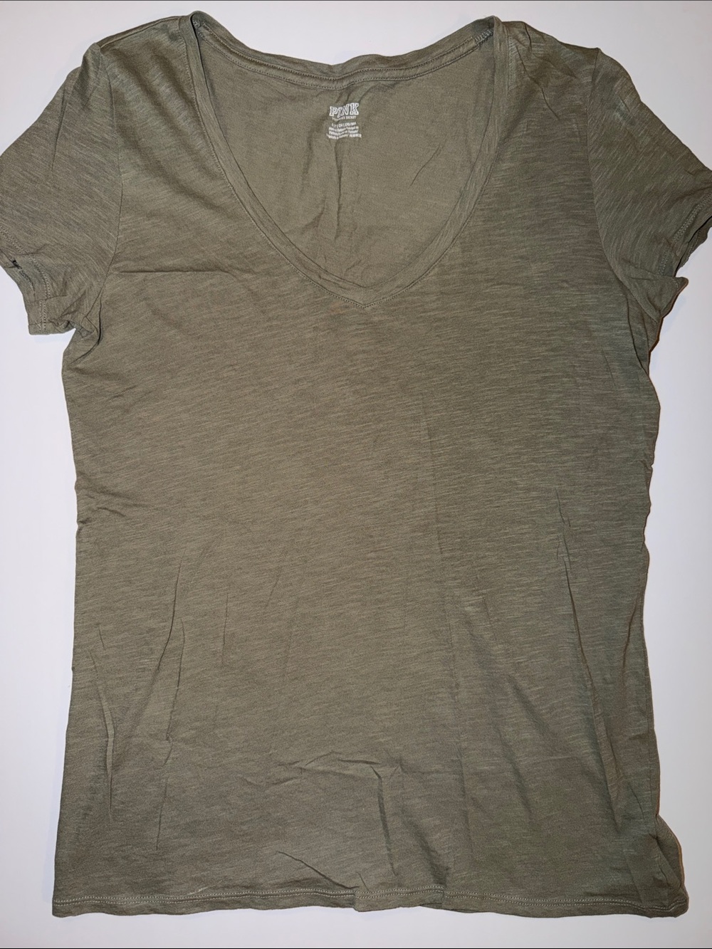 PINK Victoria's Secret Olive Green V-Neck Short Sleeve Tee